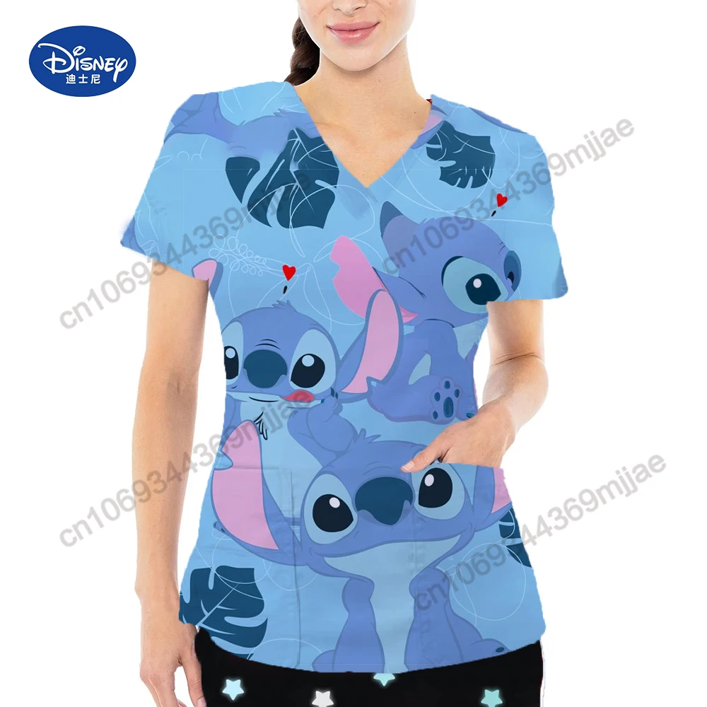 T-Shirt à Manches Courtes pour Femme, Uniforme d\'Infirmière, Vêtement Graphique Disney, avec Poche, une Pièce, Yk2, Y2k, Y-Kpop