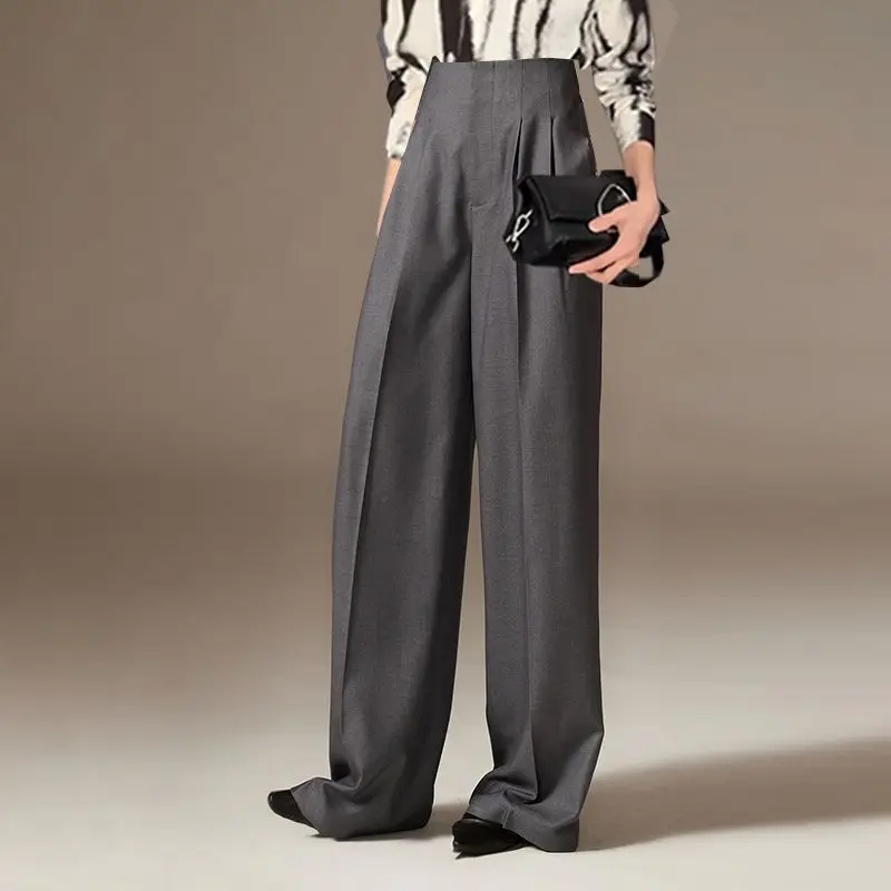 Autumn Winter High Waisted Wide Leg Pants Drooping Feeling Cinched Waist Pants That Make You Look Taller Slimmer Women Trousers