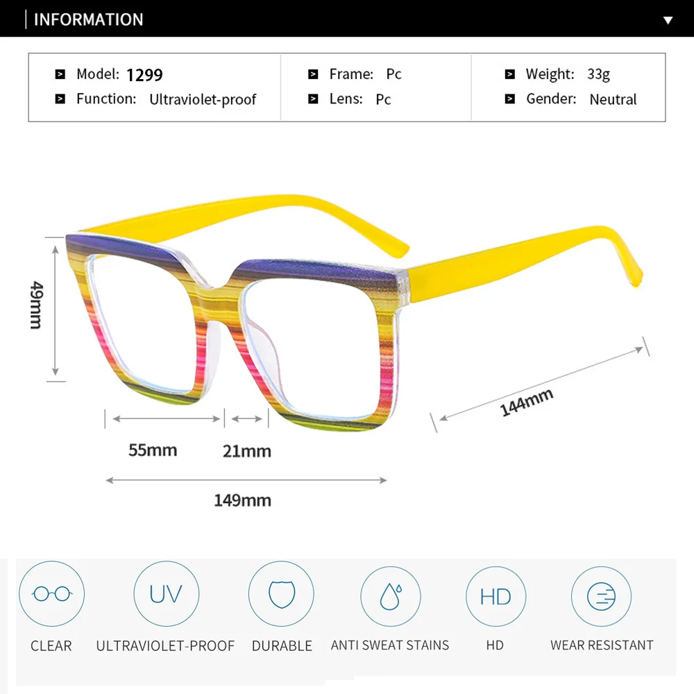 نمط جديد ملون إطار كبير النظارات أزياء شعبية مكافحة الضوء الأزرق النظارات البصرية عالية الجودة دائم نظارات الكمبيوتر