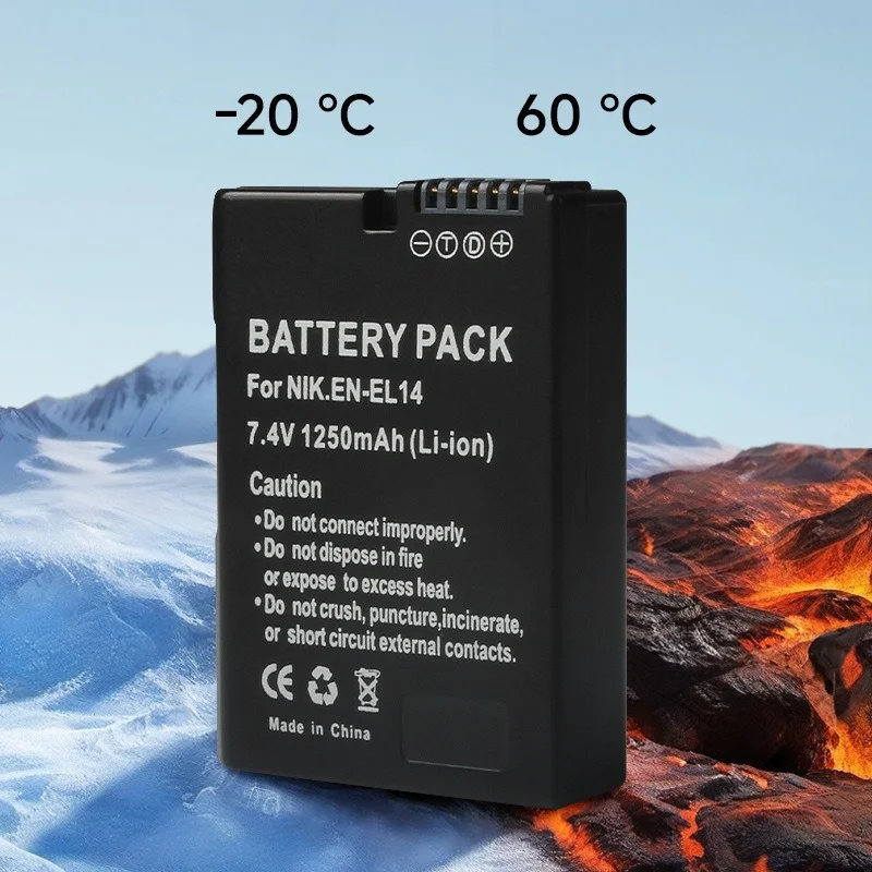 니콘 D3100/D3200/D3300/D5100/D5200용 EN-EL14A 1250mAh 배터리 20% 추가 전력 USB-C 고속 충전 과충전 보호