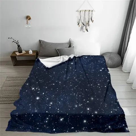 Accogliente coperta con stampa blu notte stellata - Leggera e morbida coperta in poliestere per divano, letto o ufficio - Uso per tutte le stagioni, regalo perfetto