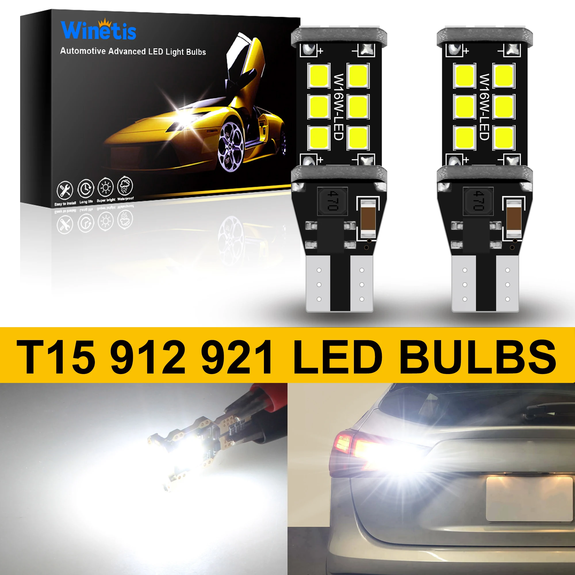 

Winetis 2X 912 921 LED Bulbs for Back-up Reverse Lights 6000K Xenon White CAN-BUS T10 T15 906 W16W 921K 922 Backup Cargo Lights