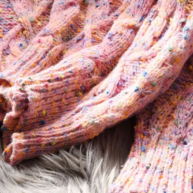 Wholesale Thick Thread Cable-Knit Pullover Sweater Women's Loose Outer Wear Spring and Autumn Korean Style Flab Hiding All-Match