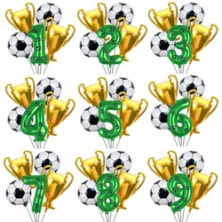 1set 32inch Green Digit Number Globos Football Helium Balloons Trophy Balloon Children's Gifts Soccer Birthday Party Decoration