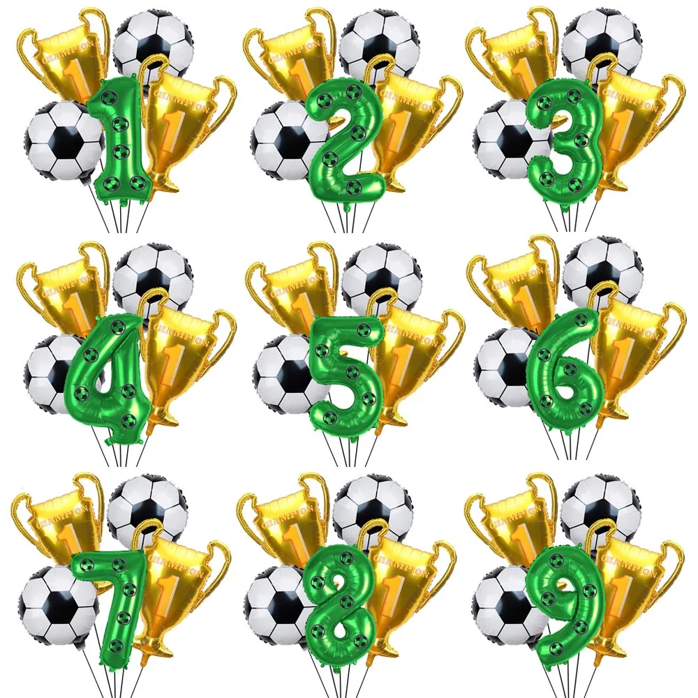 1set 32inch Green Digit Number Globos Football Helium Balloons Trophy Balloon Children's Gifts Soccer Birthday Party Decoration