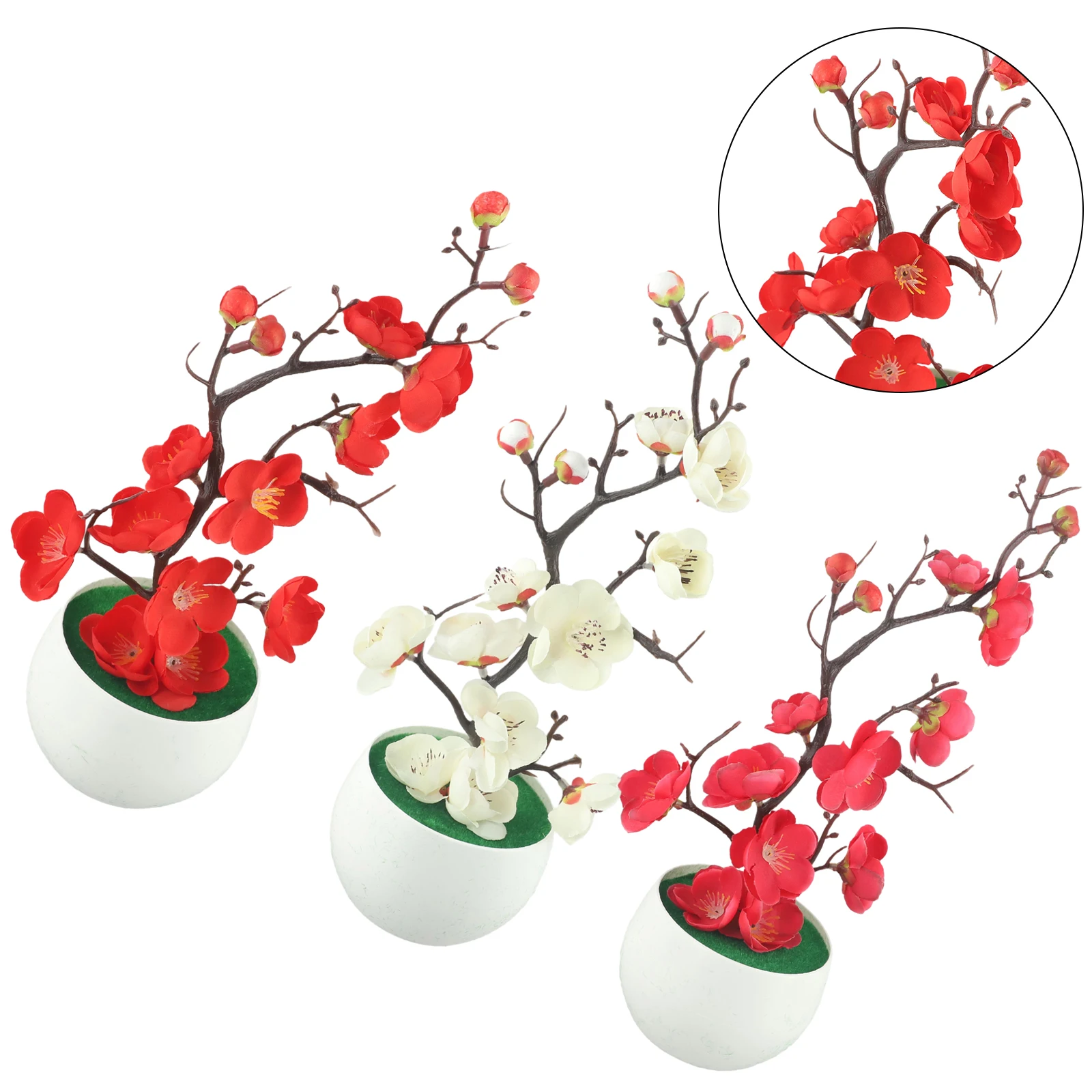 Bonsai Simulation Artificial Pot Plant Home Office  Plum Blossom Decor Artificial Flower Cherry Spring Plum Blossom Peach