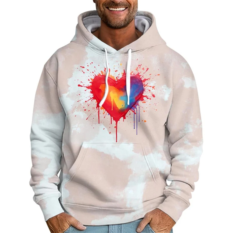 3d print Valentine'S Day Hooded Sweatshirt Men women Sweatshirt love Heart Print Sweatshirt couple New Harajuku y2k Thin hoodie