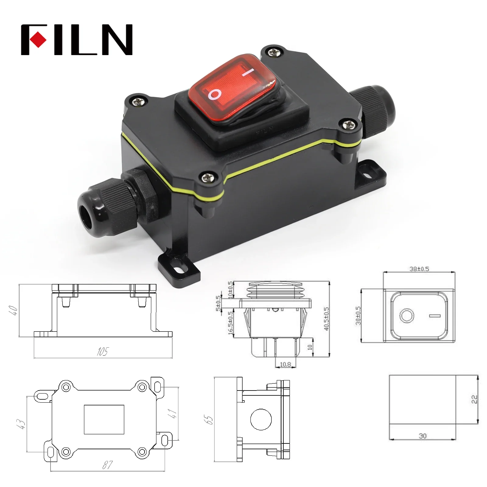 30A High Current Connetor Outdoor  Inline Power Cord 110V-220V 12V-24V Marine Rocker Switch On Off Waterproof IP67 Junction Box