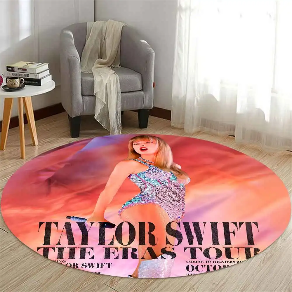 HD Printed Round Carpet for Living Room Bedroom Kitchene Rugs Mats Flannel Anti-Slip Rug Decoration Gift S-Swifts T-Taylors