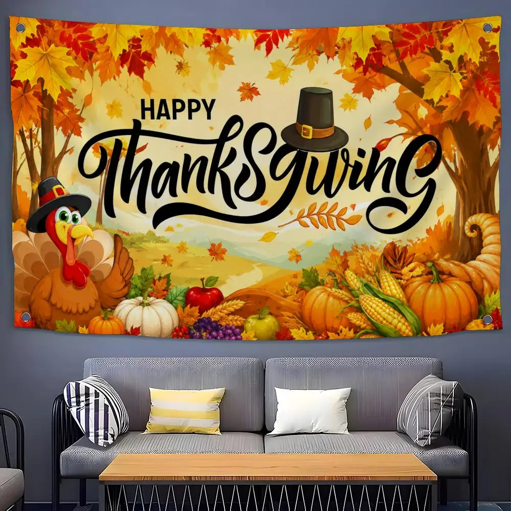 Design Element Happy Thanksgiving Fall Flags Flags for Room, Bedroom, Home, Outdoor, Wall Hanging, Concert Print, Art Banner
