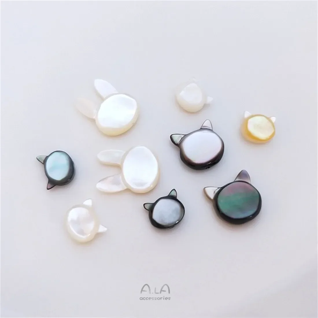 Natural Queen Shell Black Cat Head Half Hole Pendant Shell Through Hole Bead Separation DIY Necklace Bracelet Jewelry Accessorie