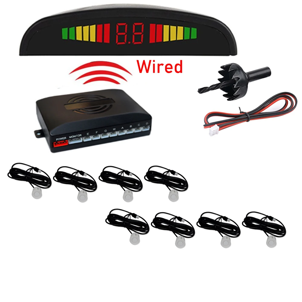 Universal Car Parktronic Parking Radar with 8 Sensors LED Display Monitor Detector System Backlight Reverse Auto