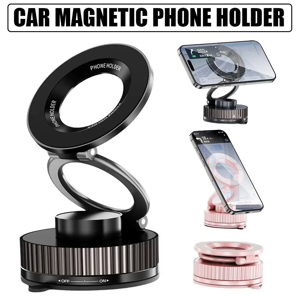 

Vacuum Magnet Phone Bracket 360° Rotating Adjustable Strong Adsorption Foldable Magnetic Car Mount Suction Cup Phone Holder
