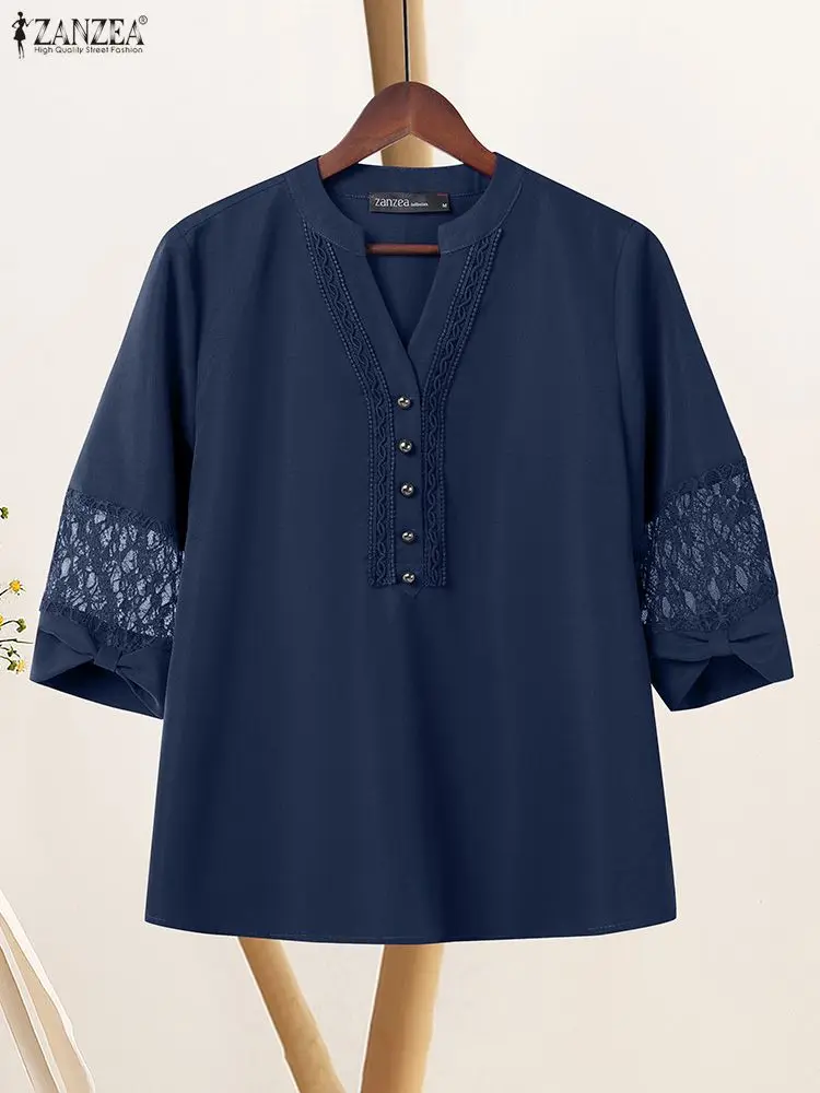 

Винтажная женская блузка ZANZEA, летняя элегантная кружевная рубашка с короткими рукавами, связанная крючком, повседневные рабочие топы, богемные праздничные Blusas Mujer