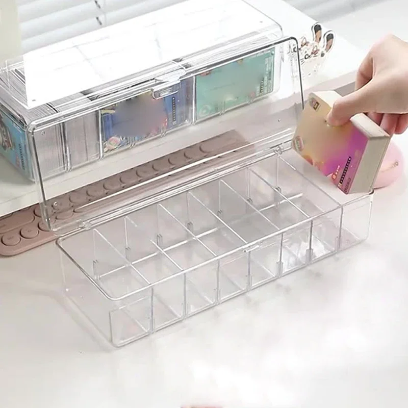 

1 Piece Desktop Sundries Organizer Clear Card Storage Box Idol Photocard Data Cable Display Case Card Classification Case