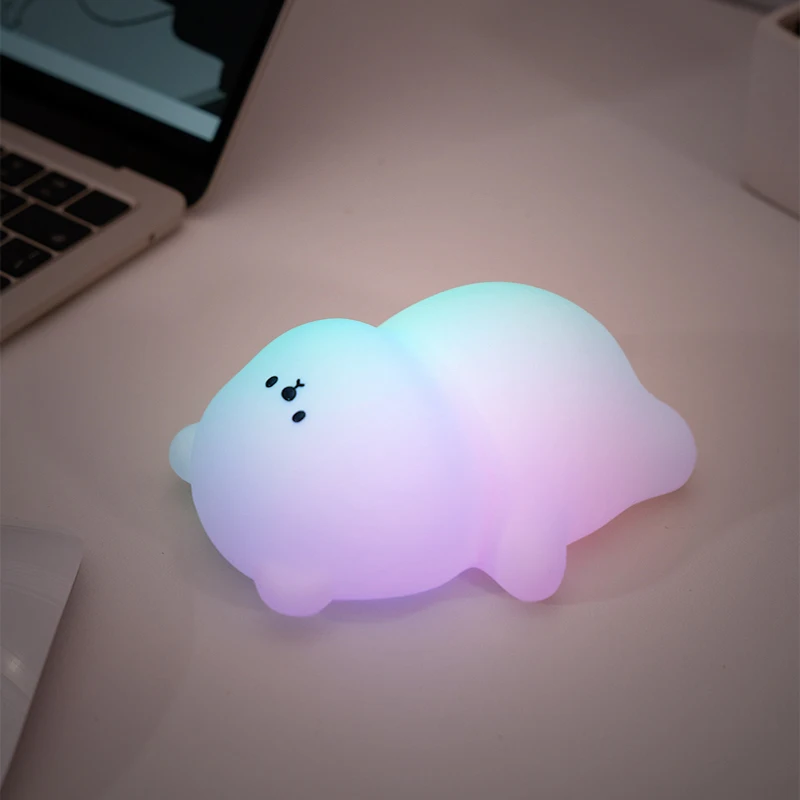 Veilleuse Ours Mignon en Silicone pour Bébé et Enfant, Lampe de Table Rechargeable par USB, Contrôle Tactile