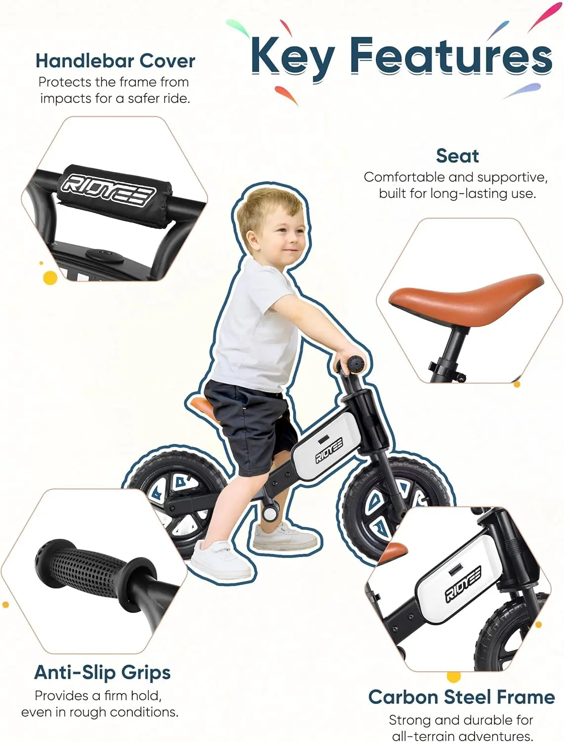 Toddler Balance Bike 2 Year Old, Kids Balance Bike for 2 to 5 Year with Tool-Free Adjustment, Limited Steering, Footrest, Custom