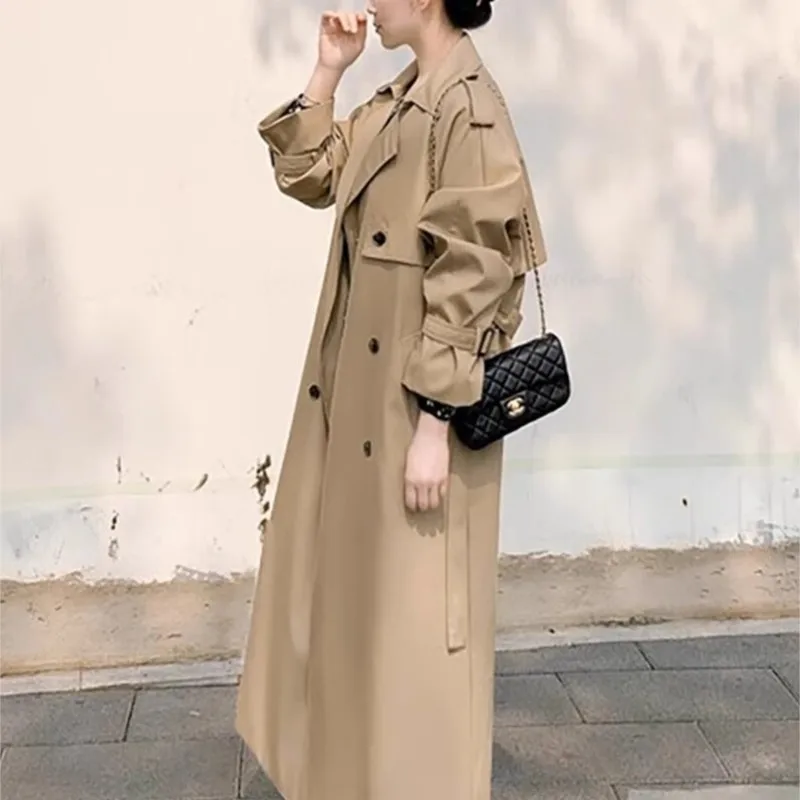 Extended Version Khaki Trench Coat Women's New Early Long Sense below-the-Knee