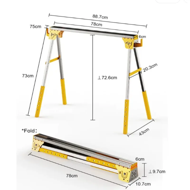 Foldable Metal Saw Horse, 1200KG Load Bearing Portable Multi-functional Iron Work Support Workbench