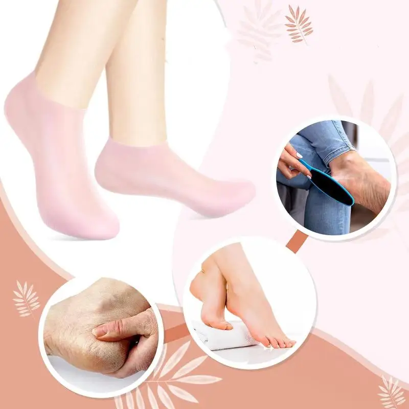 1 Paar Fußpflege-Massage-Socken, elastische Silikon-Fußsocken zur Feuchtigkeitspflege, für trockene, rissige Füße, zur Erweichung und zum Peeling. – Detail 5