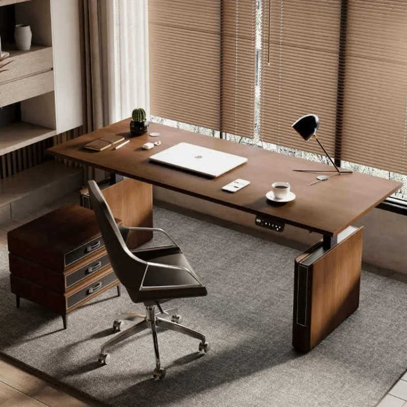 

Black walnut solid wood electric lifting table computer table station table desk