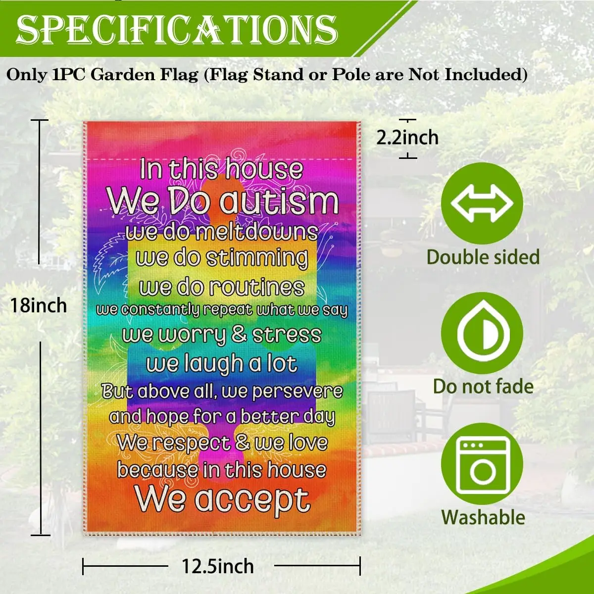 Hafhue In This House We Do Autism Garden Flag, 12 x 18 Inch Double Sided Autism Acceptance Yard Garden Lawn Patio Court Deco zzo