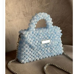 Perline acriliche di colore misto trasparente nuova borsa da donna di moda di colore personalizzabile fatta a mano Ins borse a tracolla a catena con manico a scatto