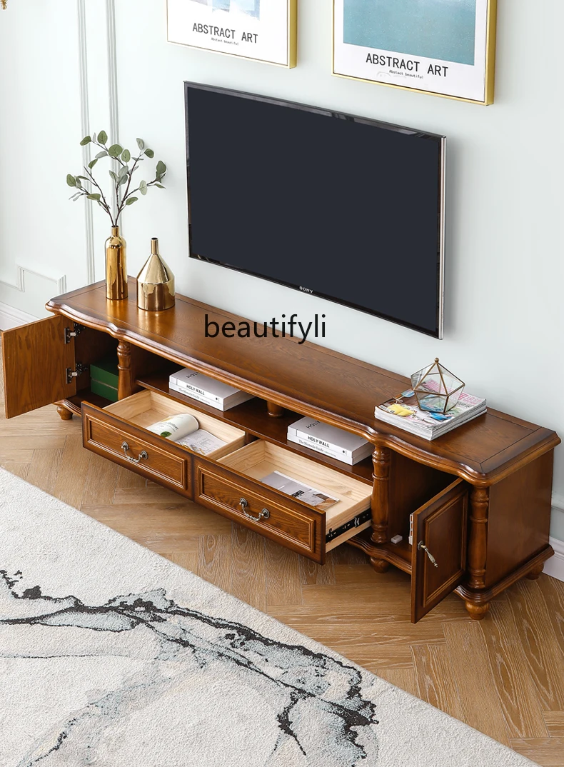 American TV Cabinet Tea Table Combination Living Room Simple Solid Wood TV Stand