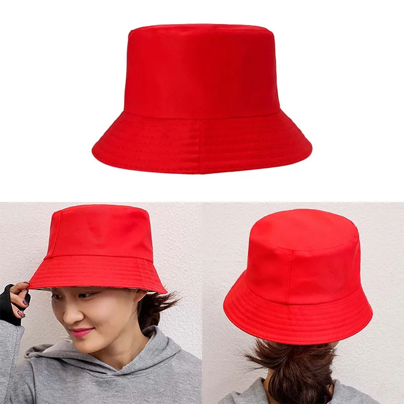 Soft Cotton Red Sun Hats Fisherman Foldable Bucket Hat Travel Street Headwear Outdoor Cap Kids Woman Small Sunscreen Basin Hat