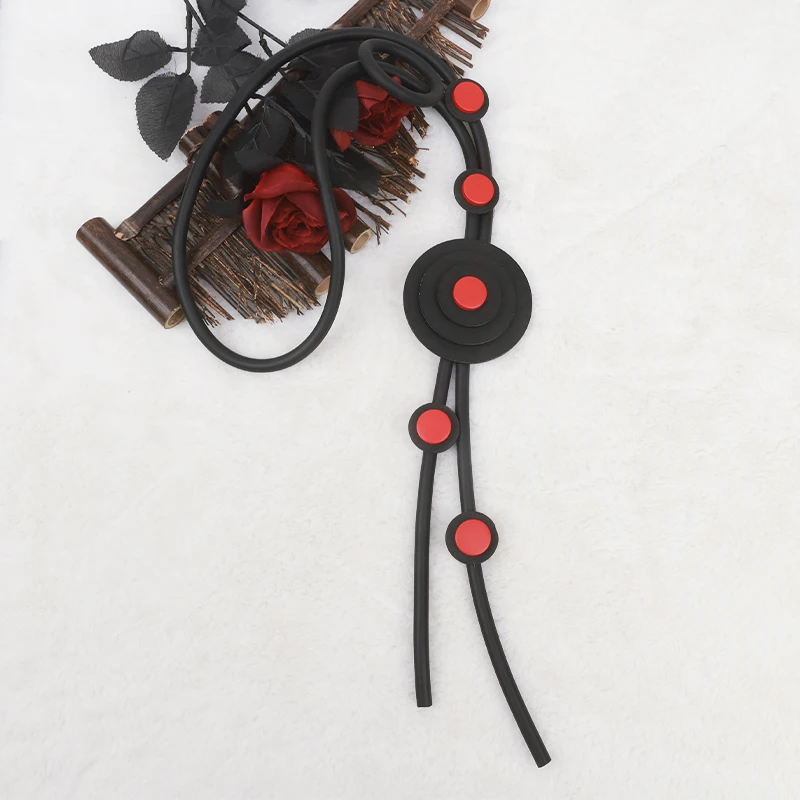 UKEBAY Lange Rote Statement-Halskette für Damen, Boho Handgemachter Gummischmuck, Party- und Festival-Accessoires, Leichte Halskette – Detail 5
