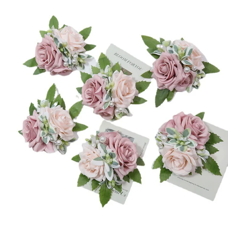 Artificial Rosa Flores Boutonnieres Pulso Corsage Casamento dama de honra Casamento Mensuit Acessórios do casamento бутоньерка