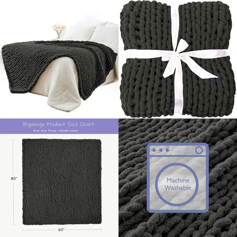 

Экстравагантный плед из синели Jumbo, 60x80, вязаный кабель ручной работы, плюшевое серое одеяло для дивана