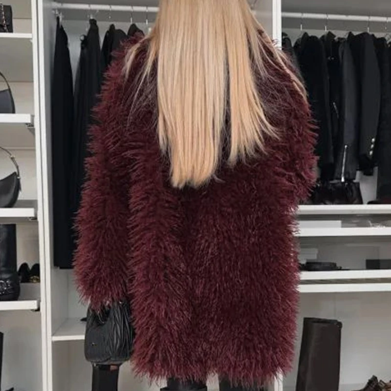 Neue 2024 Herbst Winter frauen Faux Pelz Outwear Elegante Revers Lange Ärmeln Warme Jacken Mode Lange Ärmeln Lose Woolen mantel