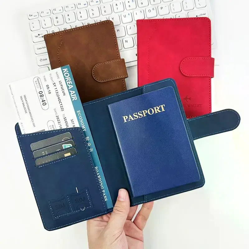 Leather Passport Holder Covers Case Waterproof Travel Credit Card Wallet Cute Passport Book For Women/Men Buckle Passport Cover view 3