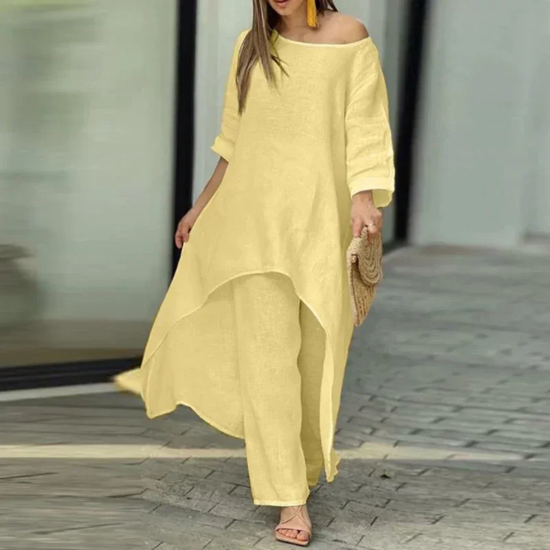 Африканская одежда, женский комплект из 2 предметов, женская одежда, хлопково-льняной костюм, топ с длинными рукавами, брюки большого размера, повседневный праздничный комплект