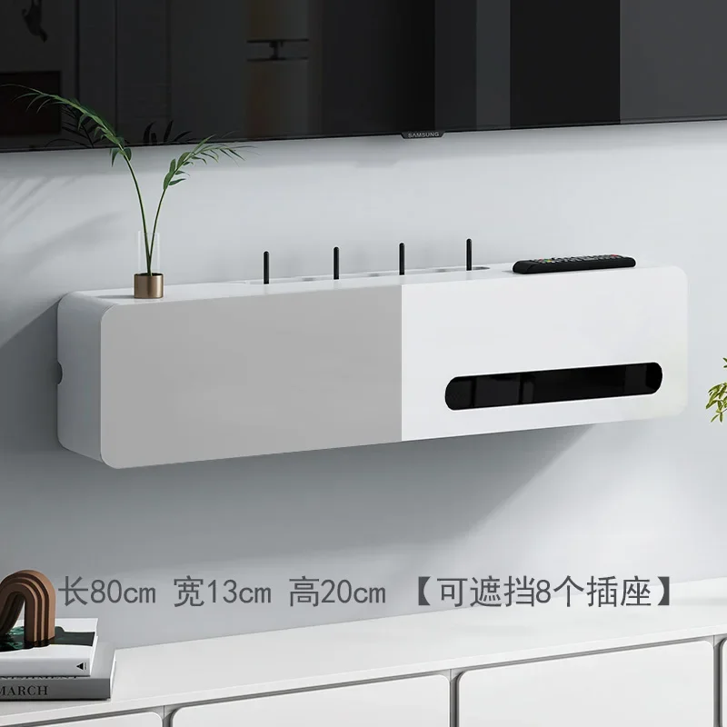 ‌Wooden Router Organizer - Wall Mounted TV/Projector Shelf, Hide Power Strips Cable Management for Home Solid Wood Storage Stand