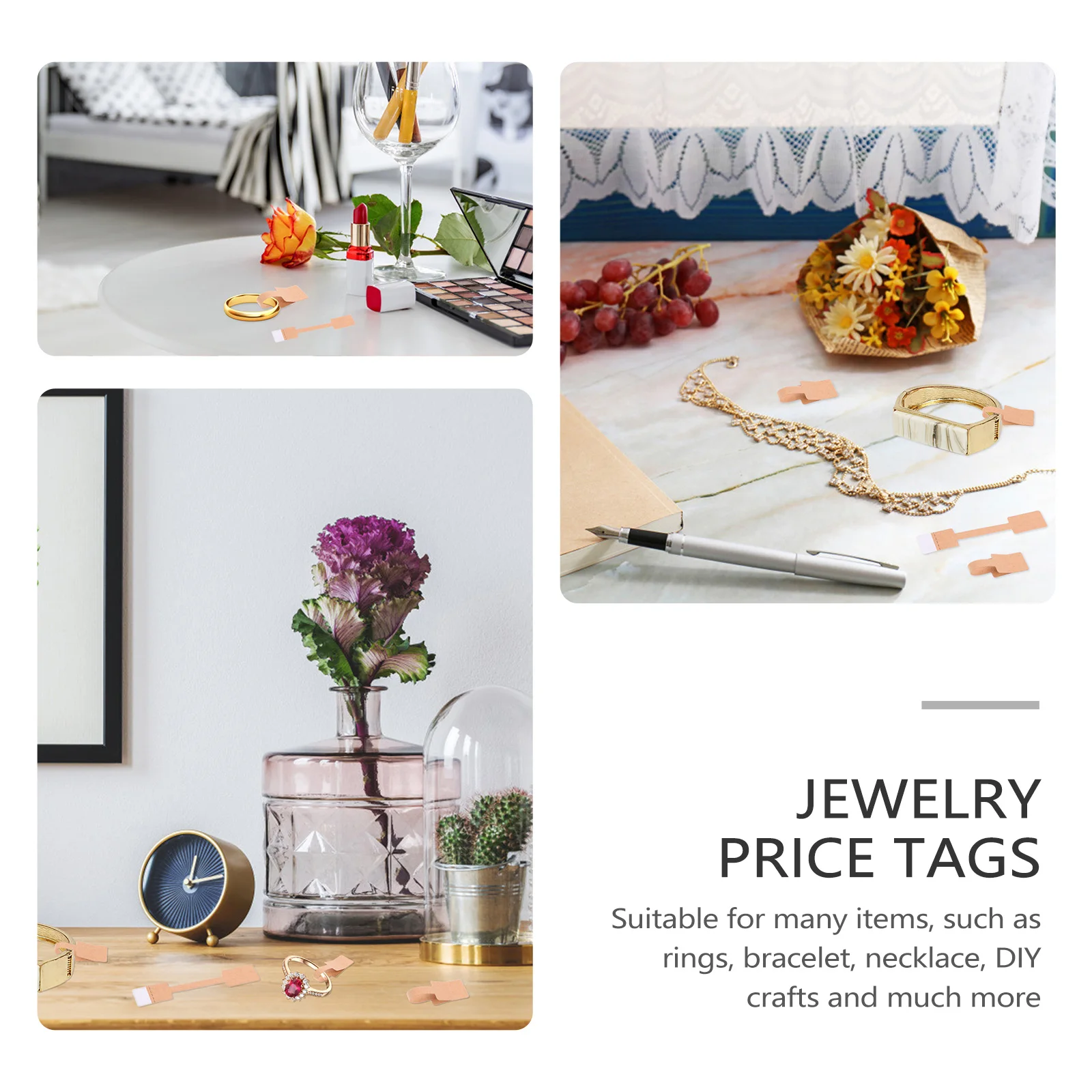 

200 Pcs Kraft Ring Tags Square Label Stickers Paper Necklace Jewelry Labels Self-adhesive Pricing