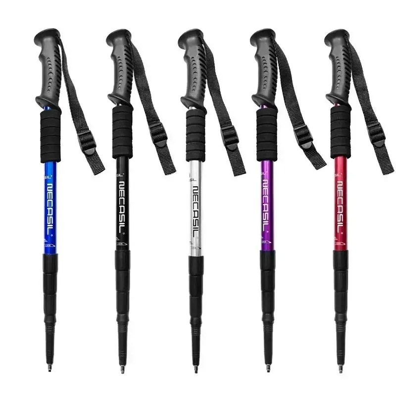 1pc Aluminium Alloy Teleskopic Stick Hiking Poles Bastão De Trekking Walking Stick Ultralight Absorber Walking Cane Alpenstock