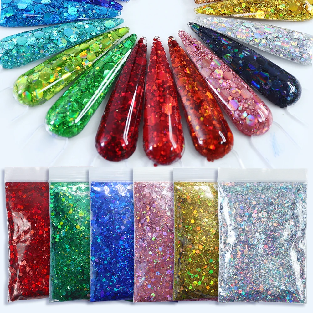 

50 g Holographic Mixed Hexagon Chunky Glitter Sequins Sparkly 3D Nail Art Charms Dazzling Paillette Manicure DIY Art Decorations