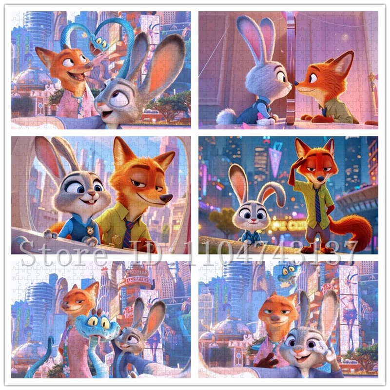 

Disney Zootopia Jigsaw Puzzles Handmade Hobbies Mr Fox and Miss Rabbit Cartoon Puzzles Intelligence Game Toys
