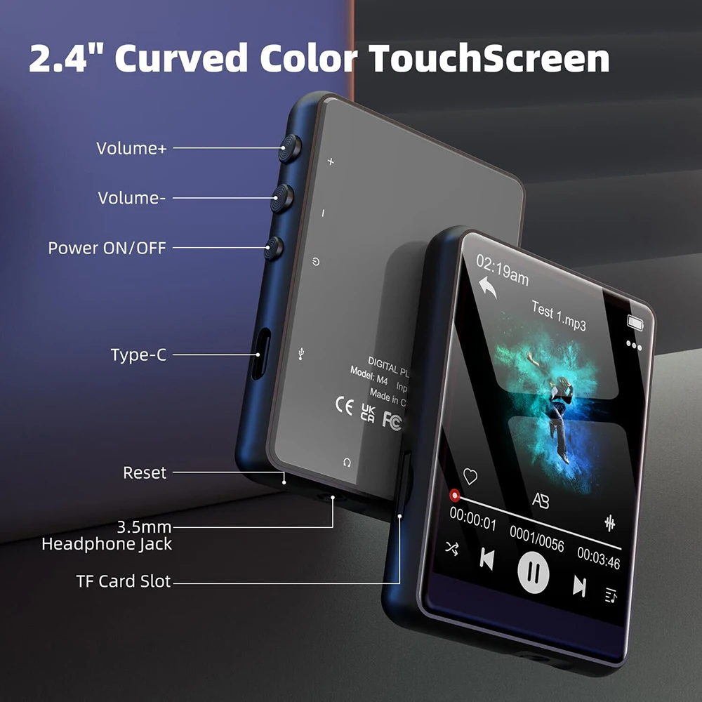 Full Touch Screen MP3 Player With Camera,Portable 2.4''Bluetooth 5.4 MP3 Music Stereo Speakers Walkman Video Playback HiFi MP3