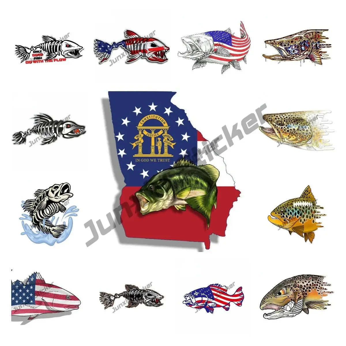 Trout Fish Car Stickers Skeleton Fish Bones Kayak Fishing Vinyl Decals Stickers Graffiti Decal VAN JDM RV Waterproof Cartoon Oem