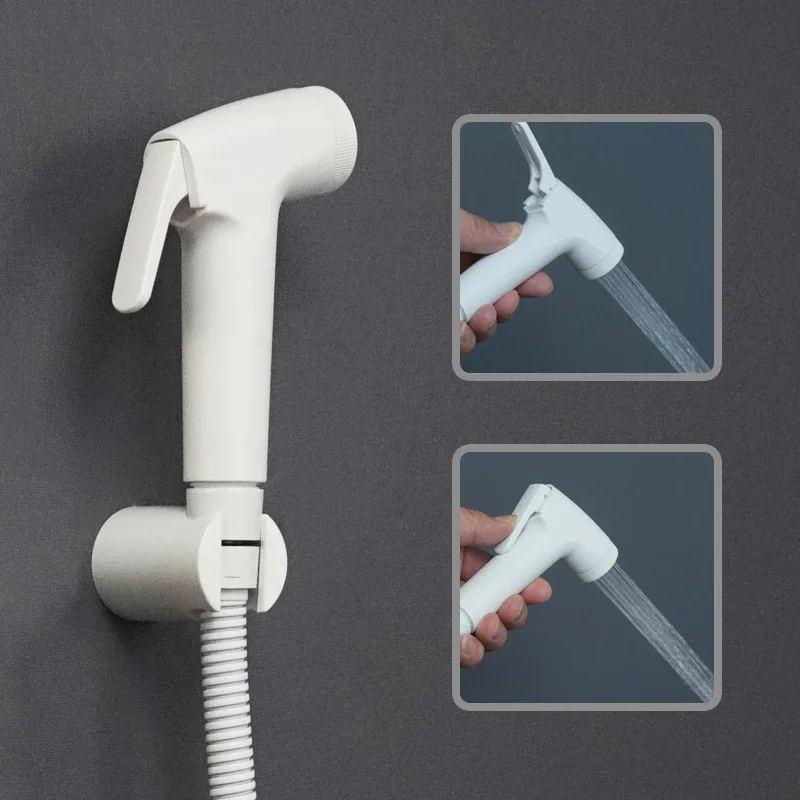 

White Hand Held Toilet Bidet Sprayer Bathroom Shattaf With Pressing Button Portable Hand Shower Head High Pressure Douche Kit