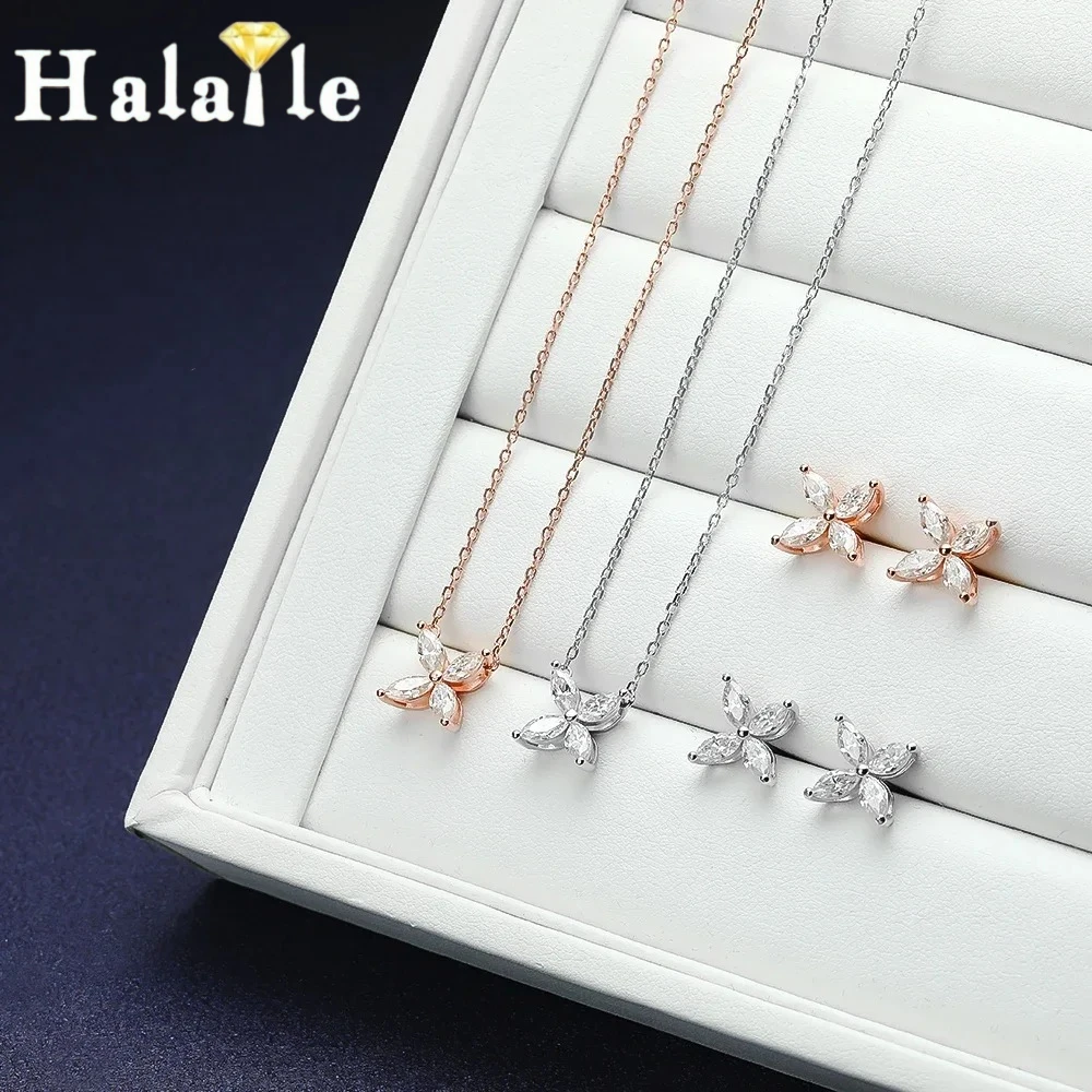 Halaile Butterfly Stud Earring Marquise Cut Moissanite for Women Sparkly Bridal Jewelry S925 Sterling Silver Lab Diamond Earring