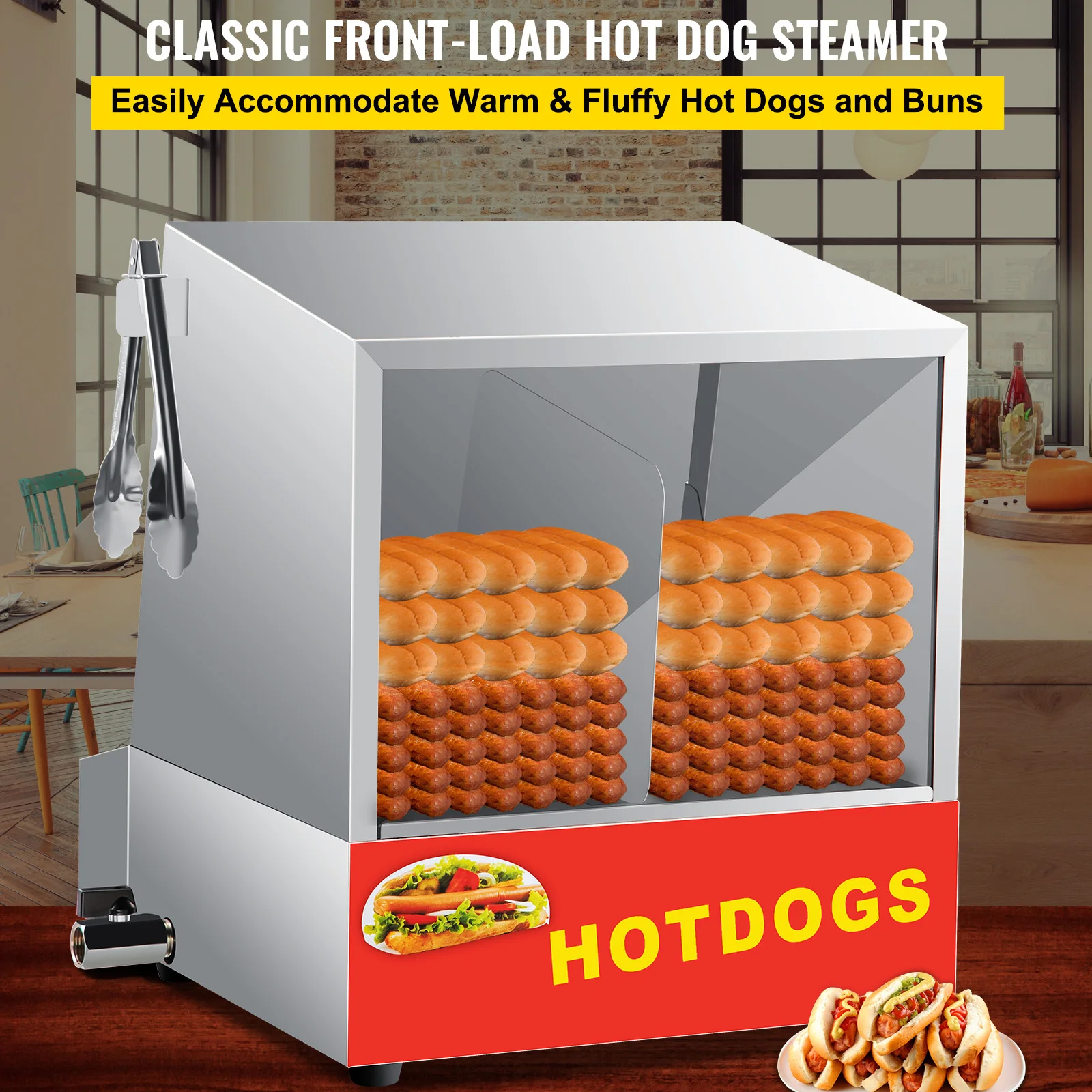 Vevor 500w Hot Dog Dampfer für Hot Dogs & Brötchen Edelstahl Elektro Food Brötchen wärmer Herd mit Dropdown-Tür