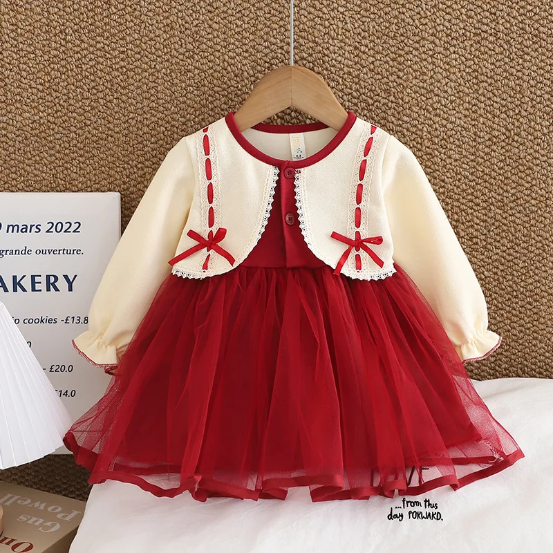 Girls' Princess Dress Autumn New Style Children's Gauze Dress Children's Korean Version Baby Girl Fake Two Piece