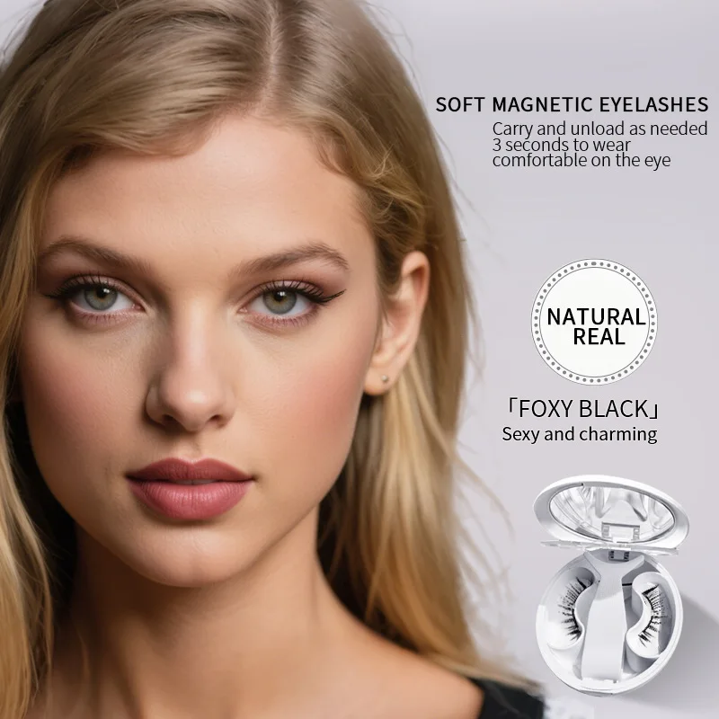 Natural Magnetic Eyelashes Kit Reusable No Glue Soft False Lashes with Magnetic Case Easy to Wear