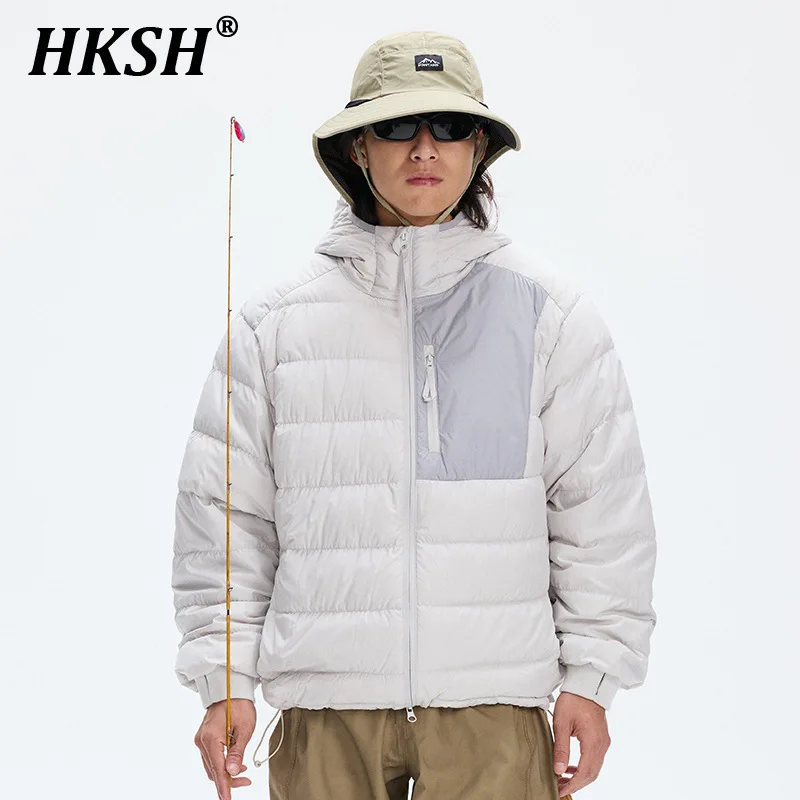 HKSH Outdoor Light Sport Color Contrast Hooded Down Jacket Men's Tide Winter Mountain Chic Waterproof Climbing Cotton Coat H2887