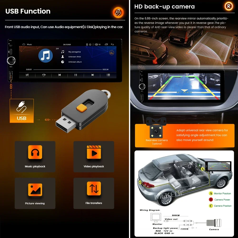 نظام أندرويد 6.86 بوصة Carplay راديو السيارة HD شاشة تعمل باللمس العالمي Autoradio ستيريو الوسائط المتعددة فيديو MP5 لاعب TF ميناء الكاميرا