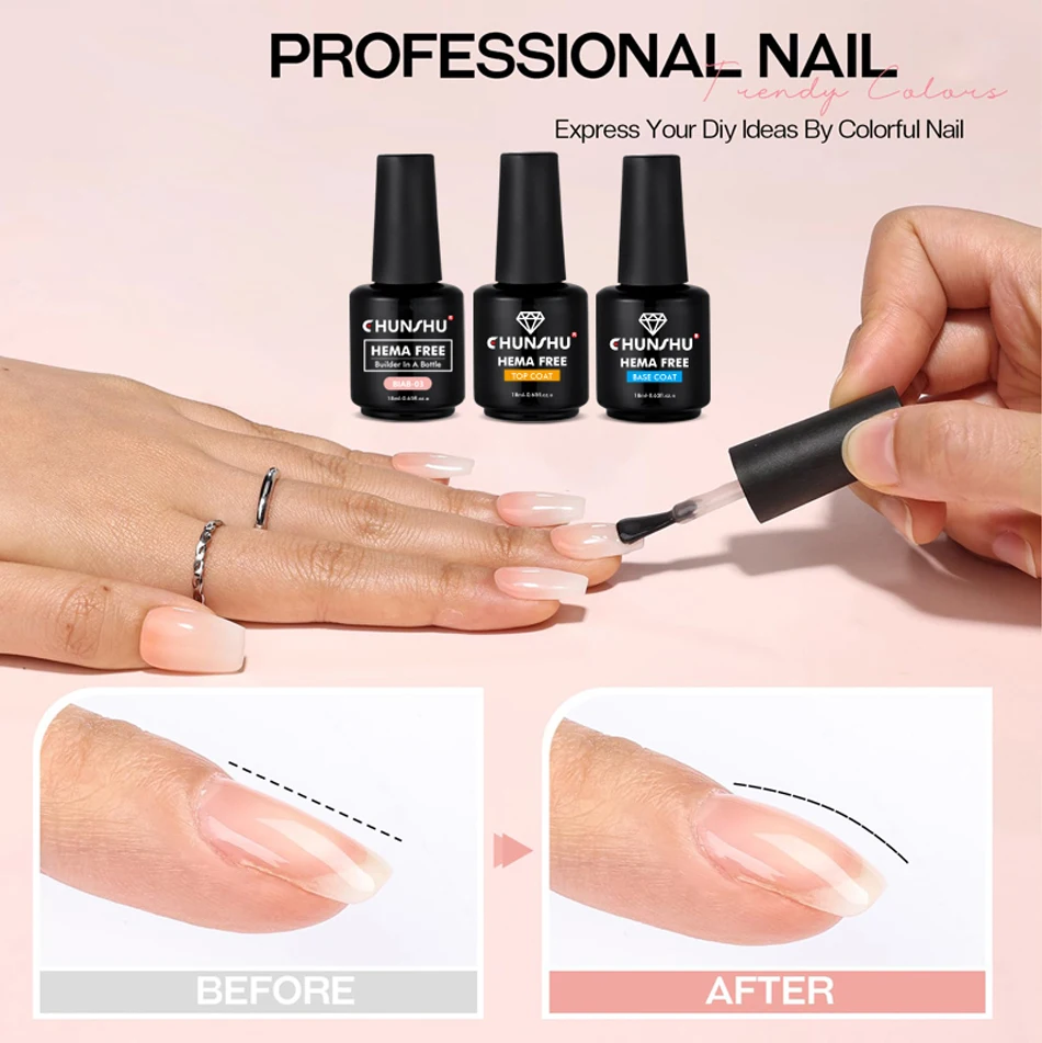 CHUNSHU Hema FREE Construction UV Gel 18 ml Builder Nagelgel in einer Flasche Semi Permanent Thick Rubber Base Gel Extension Nails Art – Detail 8